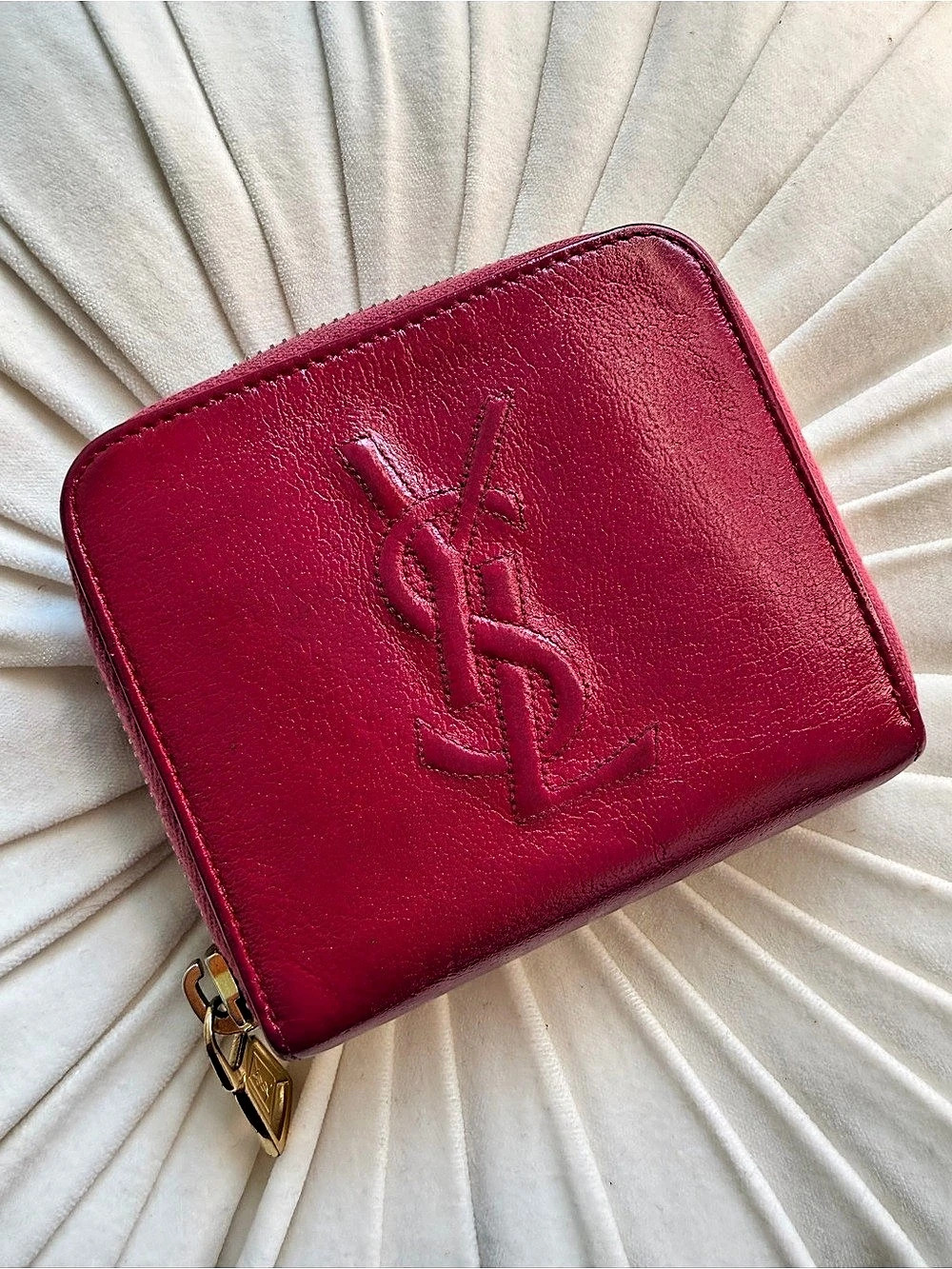 YSL Monogram Zipped Card Holder Pink